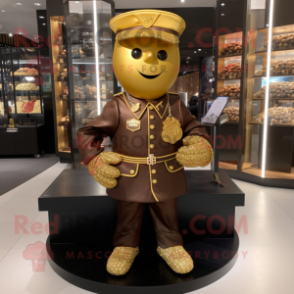 Gold Chocolates mascot costume character dressed with a Henley Shirt and Berets