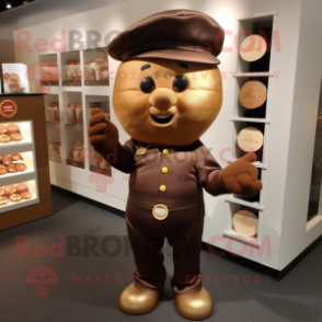 Gold Chocolates mascot costume character dressed with a Henley Shirt and Berets