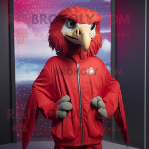 Red Vulture mascot costume character dressed with a Windbreaker and Tie pins