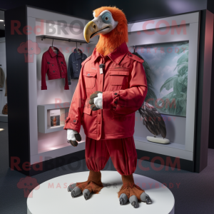 Red Vulture mascot costume character dressed with a Windbreaker and Tie pins