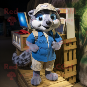 Blue Badger mascot costume character dressed with a Cargo Shorts and Caps