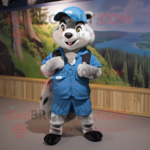 Blue Badger mascot costume character dressed with a Cargo Shorts and Caps