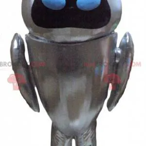 Metallic gray robot mascot with blue eyes - Redbrokoly.com