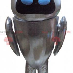 Metallisk grå robotmaskot med blå øjne - Redbrokoly.com