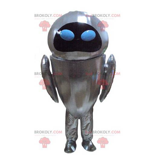 Mascote robô cinza metálico com olhos azuis - Redbrokoly.com