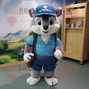 Blue Badger mascot costume character dressed with a Cargo Shorts and Caps