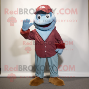 Maroon Cod mascot costume character dressed with a Chambray Shirt and Beanies