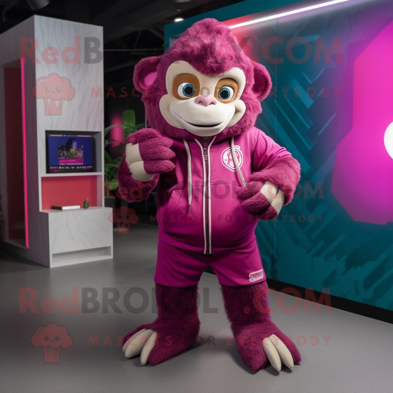 Magenta Monkey mascot costume character dressed with a Sweatshirt and Anklets