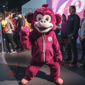 Magenta Monkey mascot costume character dressed with a Sweatshirt and Anklets