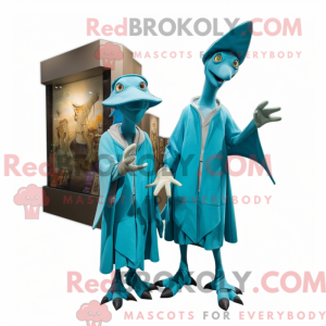 Maskot karakter af en cyan...