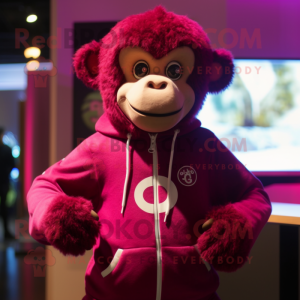 Magenta Monkey mascot costume character dressed with a Sweatshirt and Anklets