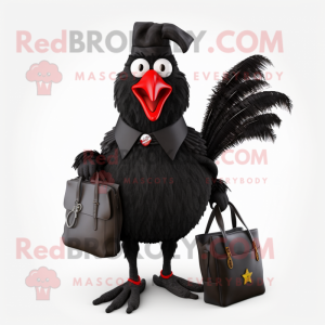 Black Rooster mascot costume character dressed with a Pencil Skirt and Wallets