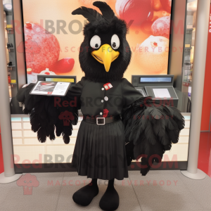 Black Rooster mascot costume character dressed with a Pencil Skirt and Wallets