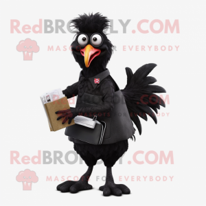 Black Rooster mascot costume character dressed with a Pencil Skirt and Wallets