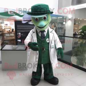 Forest Green Doctor mascot costume character dressed with a Oxford Shirt and Caps