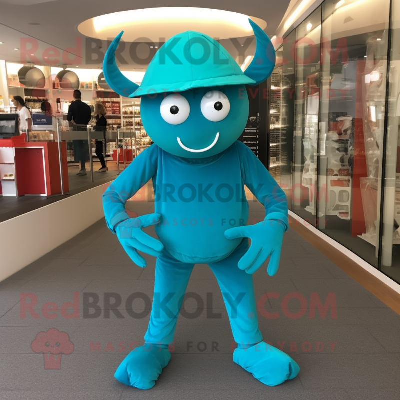 Turquoise Crab mascot costume character dressed with a Trousers and Hats