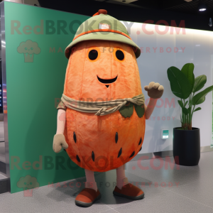 Rust Melon mascot costume character dressed with a Shorts and Shawls