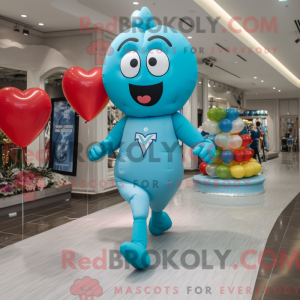 Maskotkarakter af en cyan...