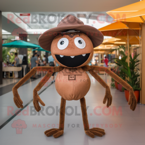 Brown Spider mascot costume character dressed with a Bikini and Hats