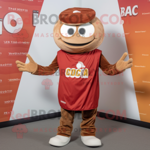 Brown Crab Cakes mascot costume character dressed with a T-Shirt and Beanies