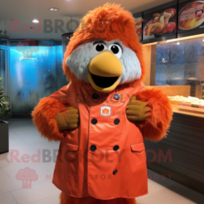 Orange Chicken Parmesan mascot costume character dressed with a Parka and Cummerbunds