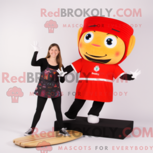 Maskot karakter af en rød...