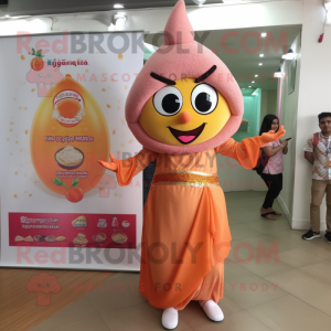 Peach Biryani mascot costume character dressed with a Mini Dress and Bracelets