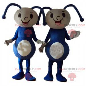 2 mascottes de filles de poupées bleues et beiges -