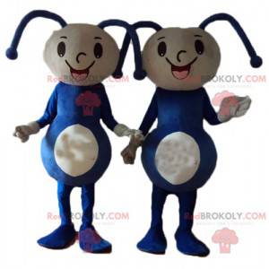 2 mascottes van blauwe en beige poppenmeisjes - Redbrokoly.com