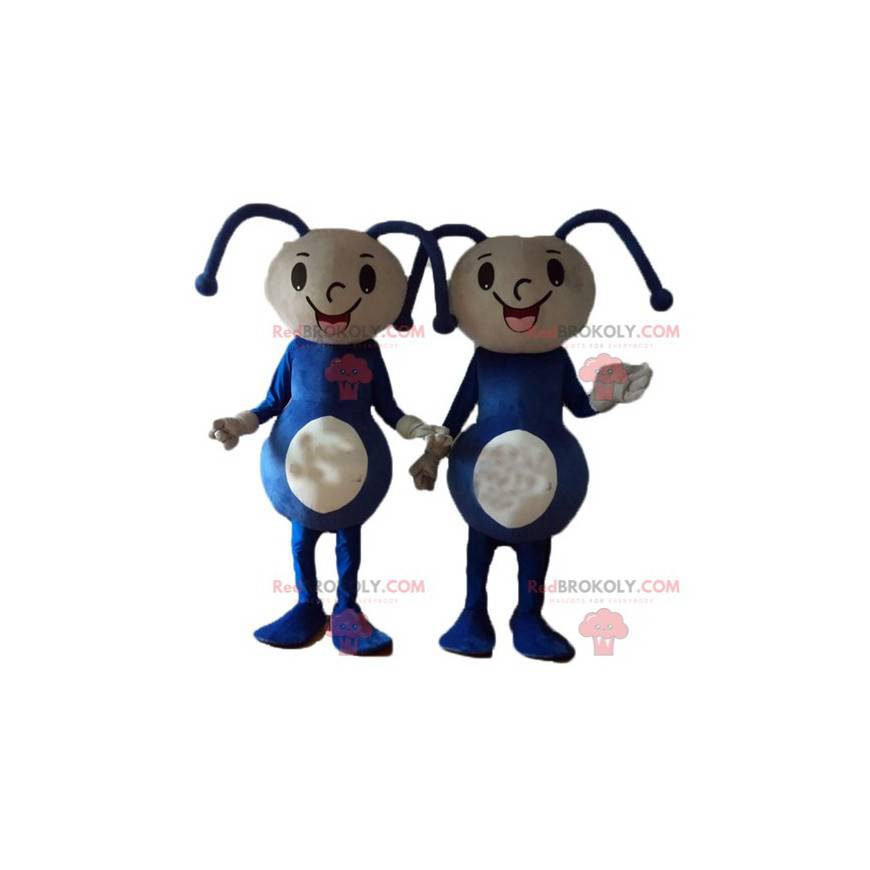 2 Maskottchen von blauen und beigen Puppenmädchen -