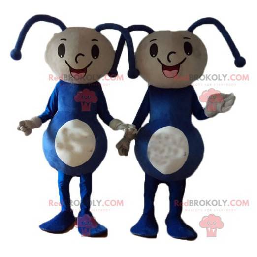 2 mascottes de filles de poupées bleues et beiges -