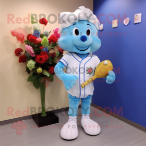 Sky Blue Bouquet Of Flowers mascot costume character dressed with a Baseball Tee and Cummerbunds