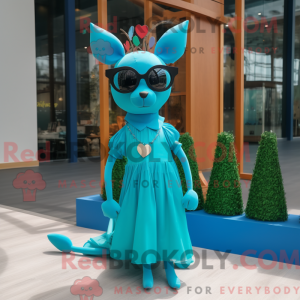 Maskotkarakter af en cyan...