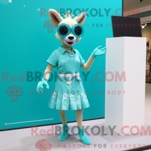Maskotkarakter av en cyan...