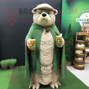 Tan Green Beer mascot costume character dressed with a Coat and Shawls