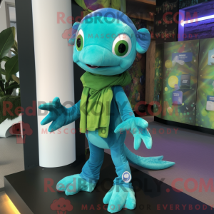 Maskot karakter af en cyan...