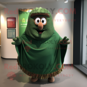 Forest Green Goulash mascot costume character dressed with a Sweater and Shawl pins