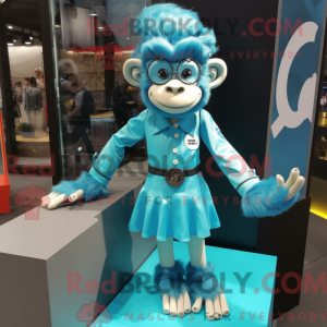 Maskotfigur af en cyan...