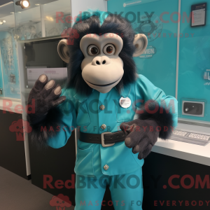 Maskotfigur af en cyan...