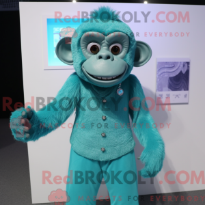 Maskotfigur af en cyan...