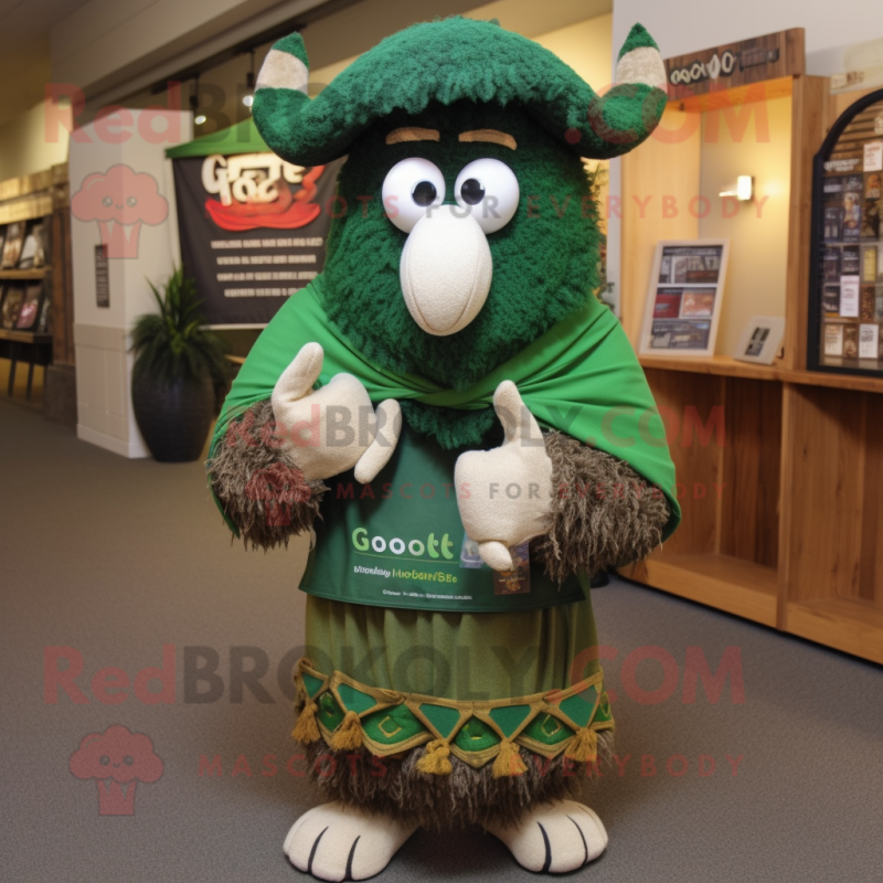 Forest Green Goulash mascot costume character dressed with a Sweater and Shawl pins Forest Green Goulash mascot costume character dressed with a Sweater and Shawl pins