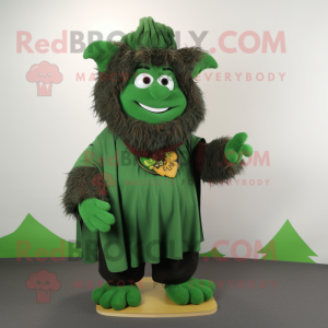 Forest Green Goulash mascot costume character dressed with a Sweater and Shawl pins