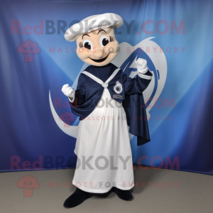 Navy Horseshoe mascot costume character dressed with a Blouse and Wraps