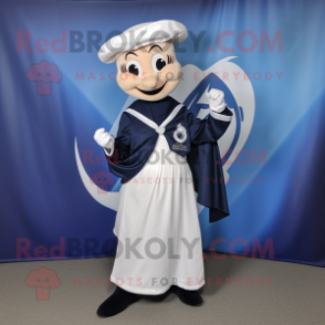 Navy Horseshoe mascot costume character dressed with a Blouse and Wraps