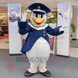 Navy Horseshoe mascot costume character dressed with a Blouse and Wraps