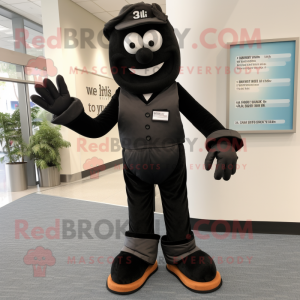 Black Attorney mascot costume character dressed with a Jeans and Foot pads