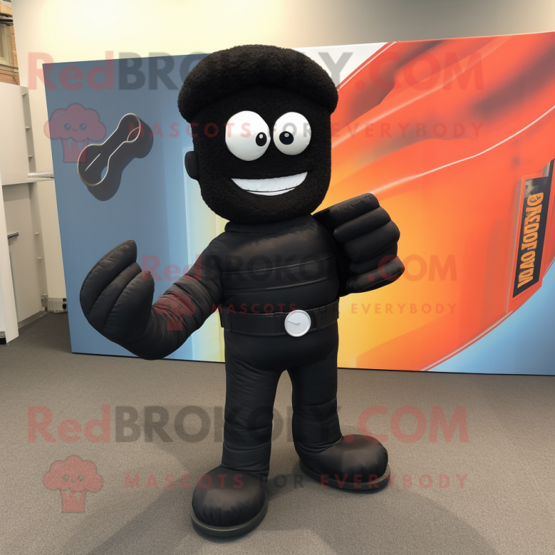 Black Attorney mascot costume character dressed with a Jeans and Foot pads Black Attorney mascot costume character dressed with a Jeans and Foot pads