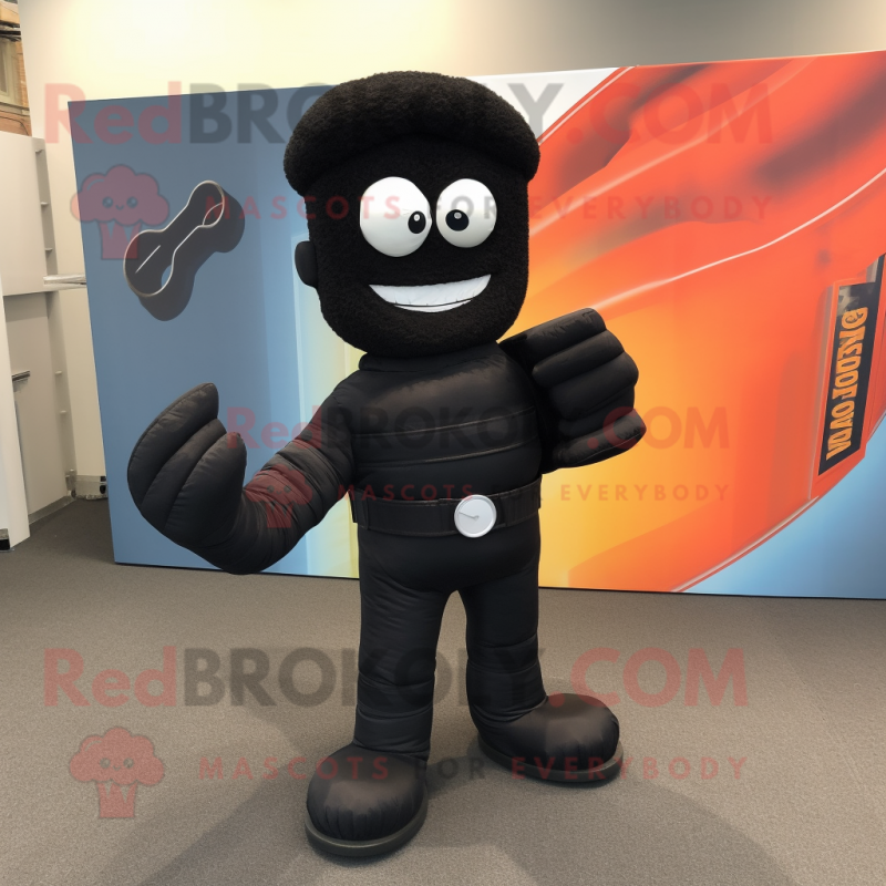 Black Attorney mascot costume character dressed with a Jeans and Foot pads