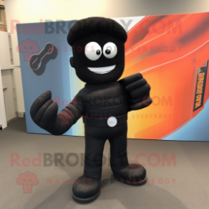 Black Attorney mascot costume character dressed with a Jeans and Foot pads