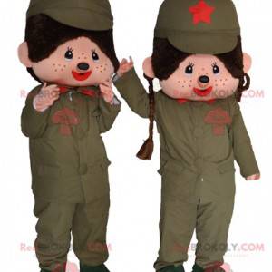 2 mascottes van Kiki, de beroemde pluche militaire aap -